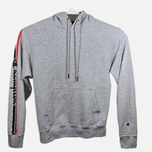 Champion Grey Hoodie, Size Small, Stripes and Logo on Arm